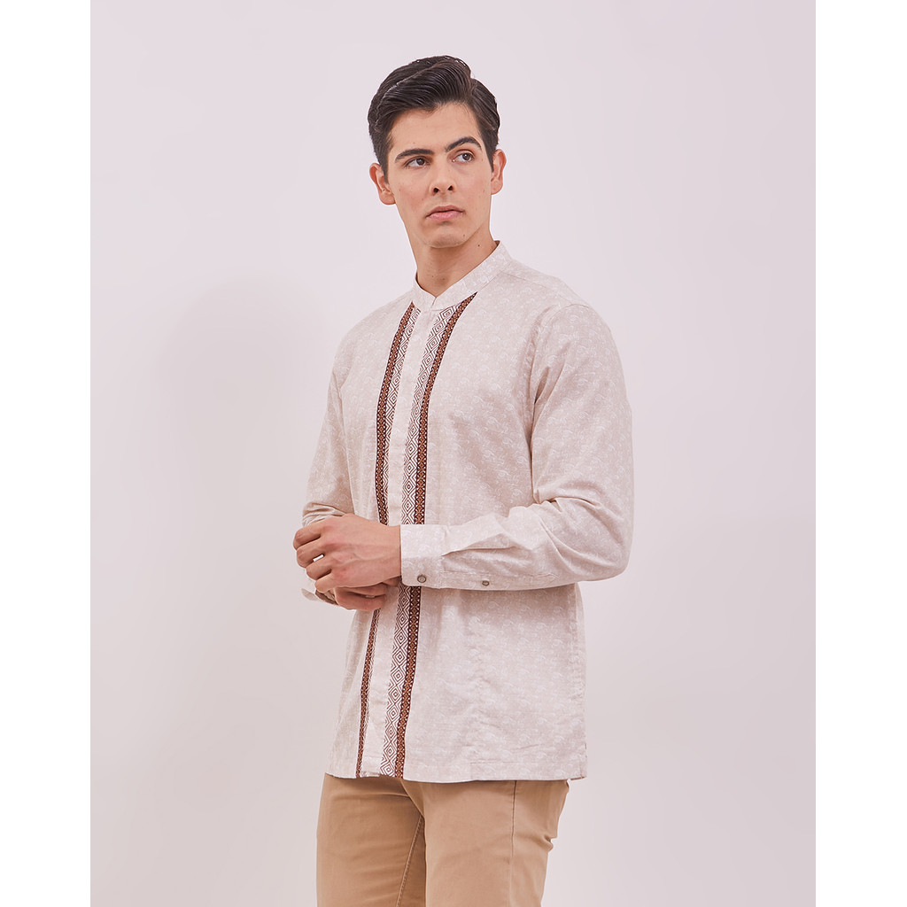 VALINO Kemeja Koko Lengan Panjang Cream Pria - V-DCEA01-C5