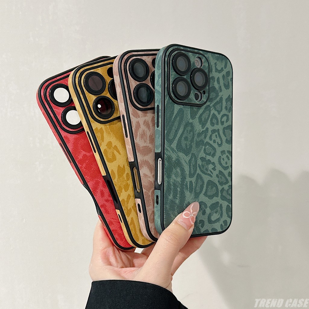 Leopard Pattern Leather Case for iPhone 14 15 16 Pro Max Camera Film Protector Phone Cover iPhone 13