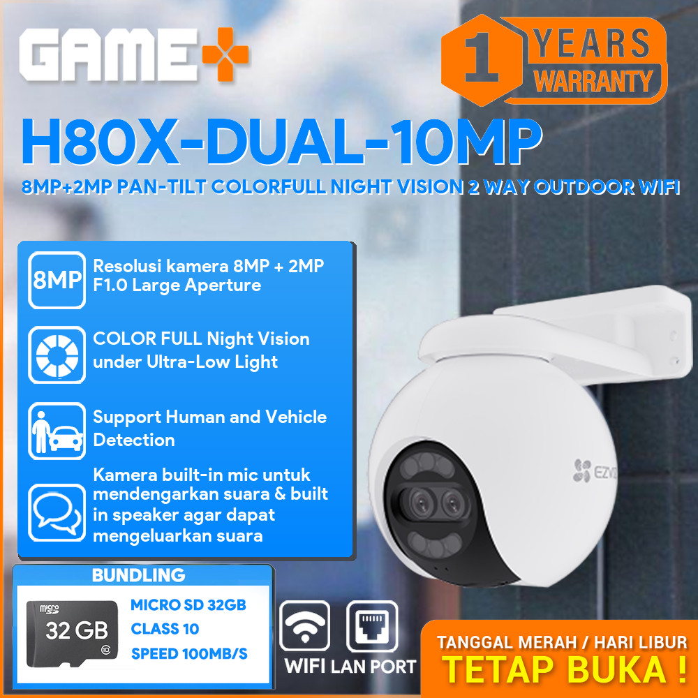 EZVIZ H80X-DUAL-10MP 8MP+2MP PAN-TILT COLORFULL NIGHT VISION 2 WAY OUTDOOR WIFI FREE MICRO SD 32GB