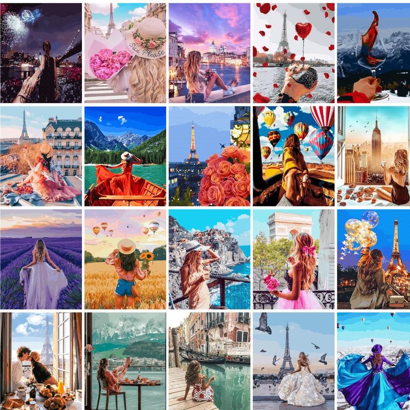 

GATYZTORY 60x75cm DIY Painting By numbers For Adults Landscape Oil pictures by numbers woman on canvas Home Decoration Digital P