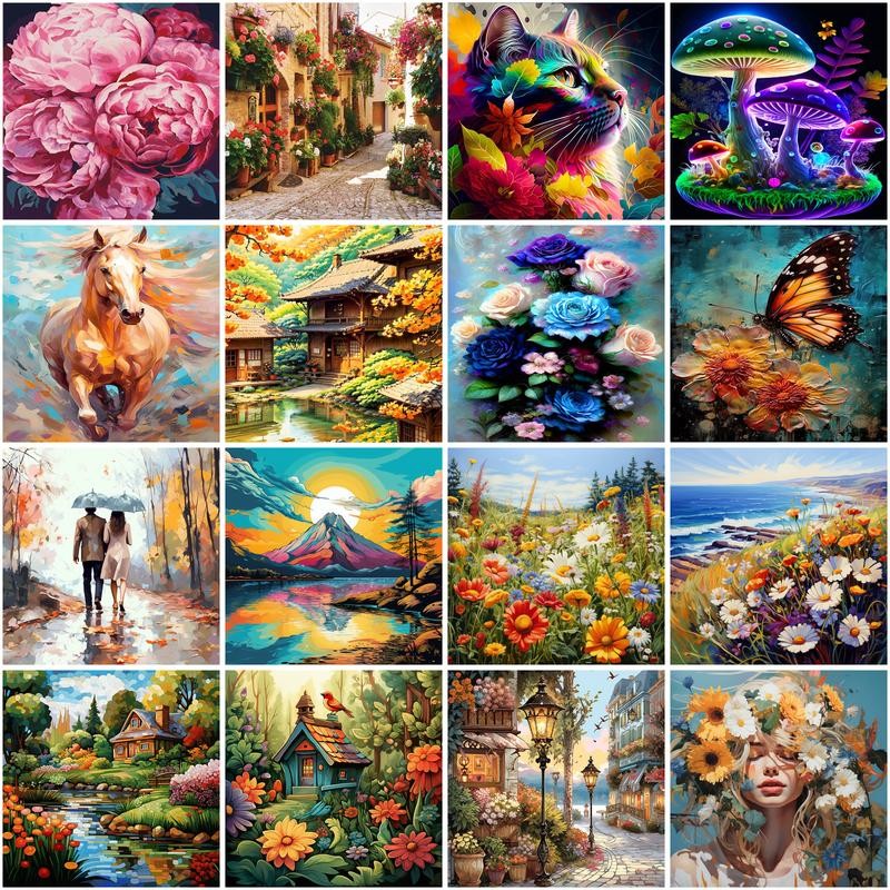 

CHENISTORY Coloring By Number Nature Landscape Paint On Canvas Pictures By Number DIY Flowers Wall Art Home Decoration