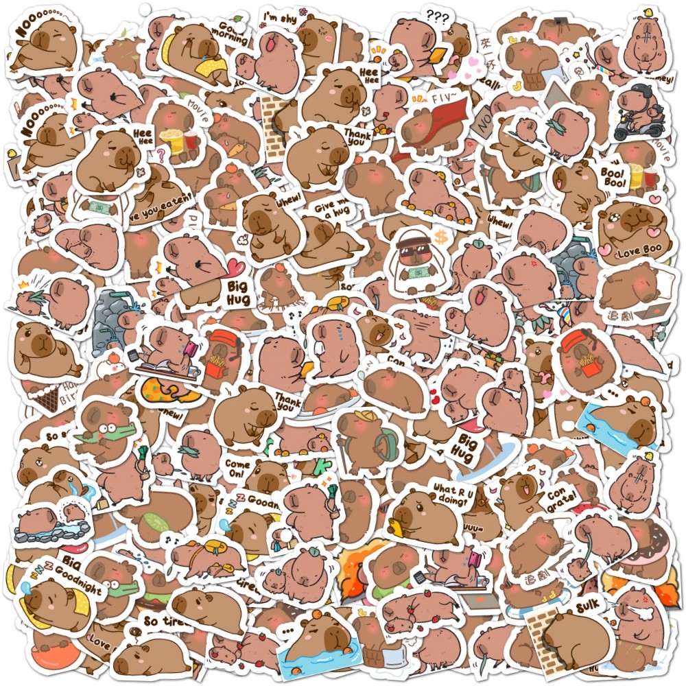 

103pcs Cartoon Cute Capybara Sticker PVC Graffiti Stickr Aesthetic Decorative Scrapbook DIY Child Phone Stationery Decals