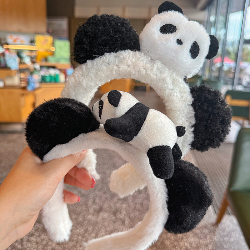 Topi Kepala Boneka Panda Hiasan Kepala Panda Kecil Jepit Rambut Anak-Anak Yang Lucu Aksesoris Rambut