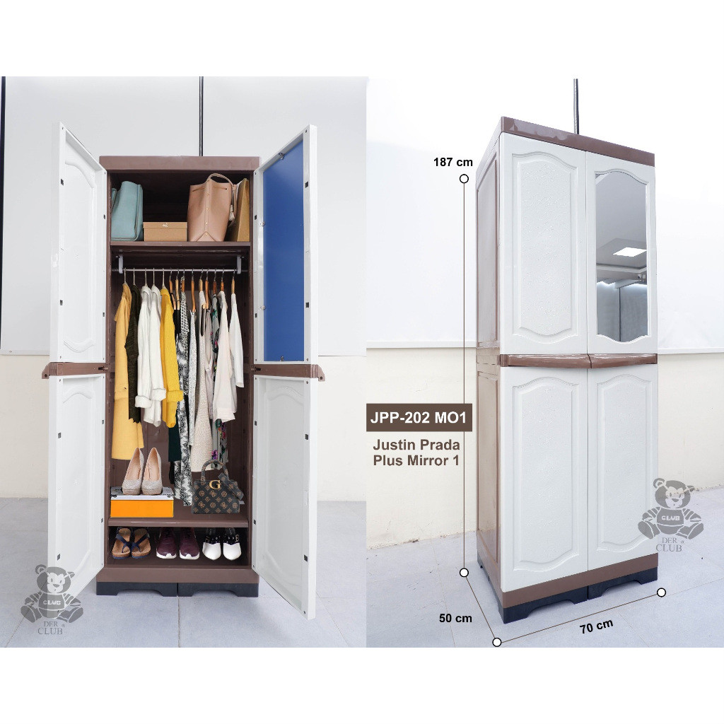TANJUNGMERUSHOP CLUB - LEMARI PLASTIK FULL GANTUNG GAMIS JUMBO BESAR KUNCI - KACA PREMIUM PRADA PLUS