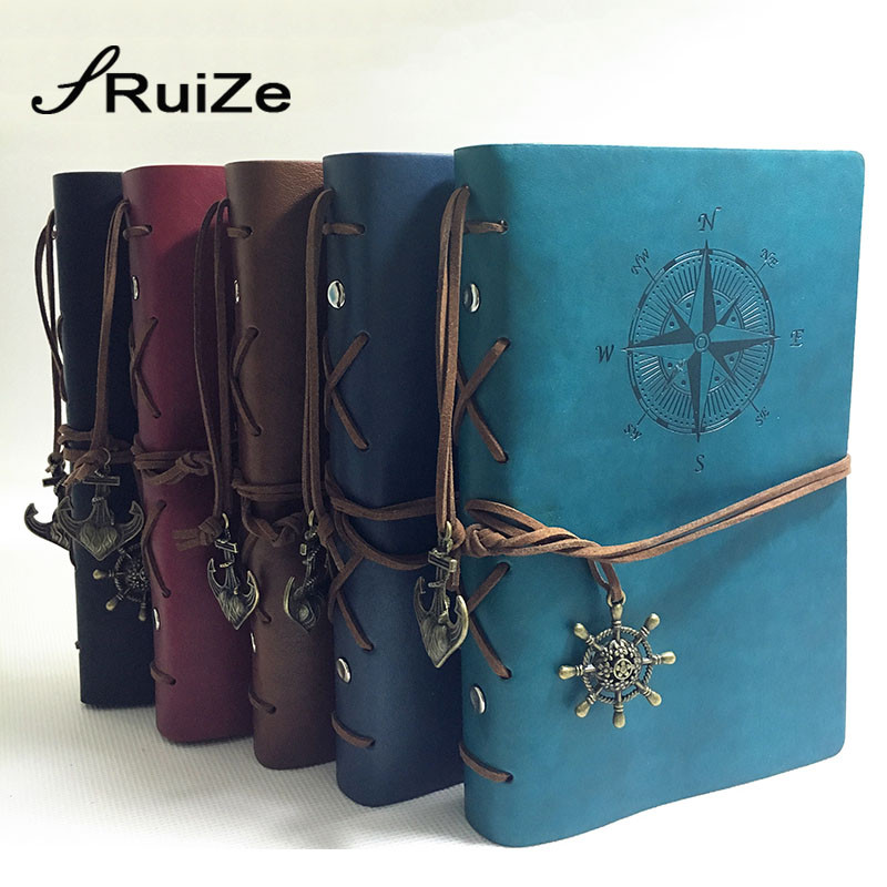 

RuiZe Vintage Travel Journal A5 Leather Notebook Traveler notebook kraft paper sketchbook diary blank note book 6 ring binder