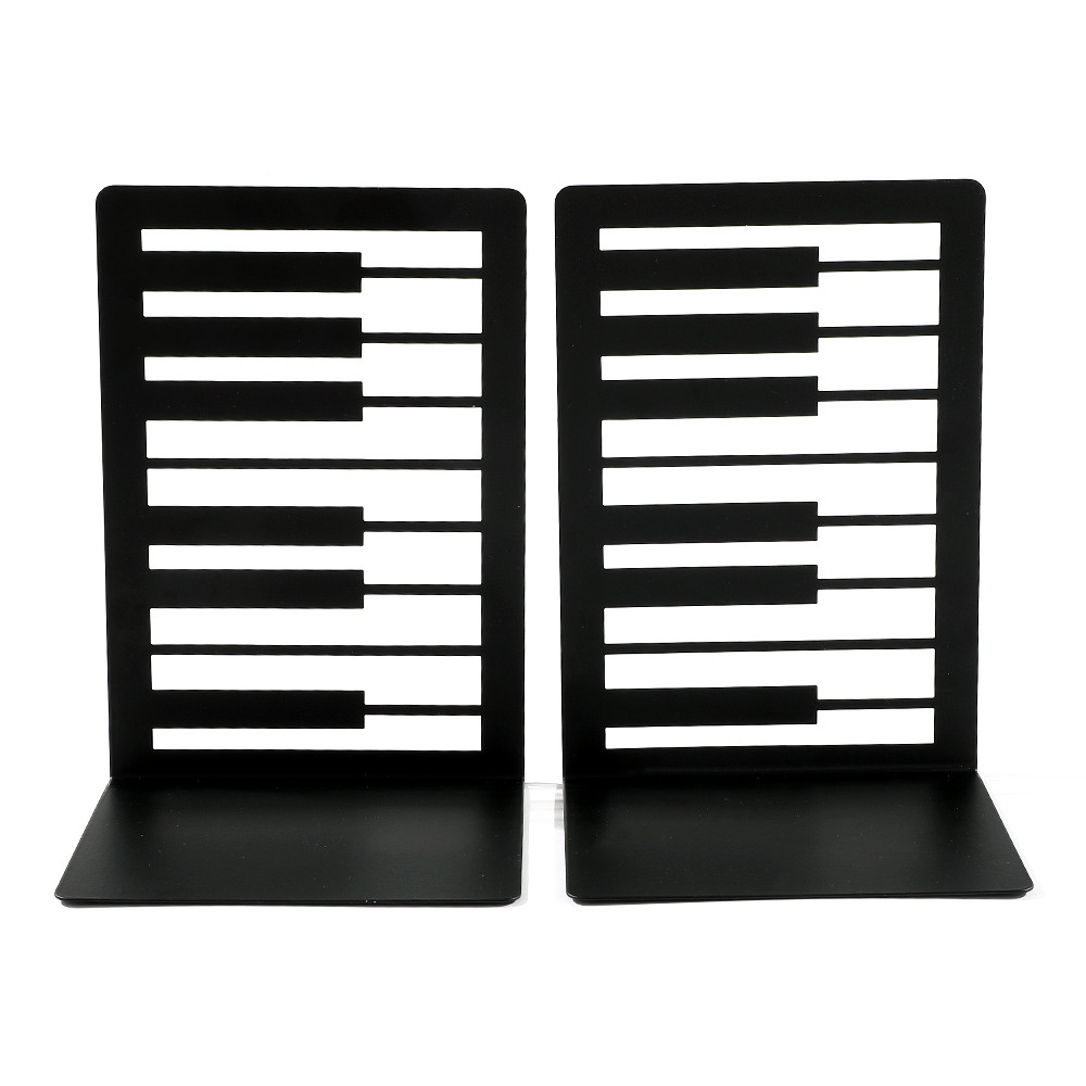 

2pcs Black Piano Key Bookends Heavy Duty Iron Bookends Storage Rack Iron Home Desk Racks For Book Lovers Organise Desktop Tools