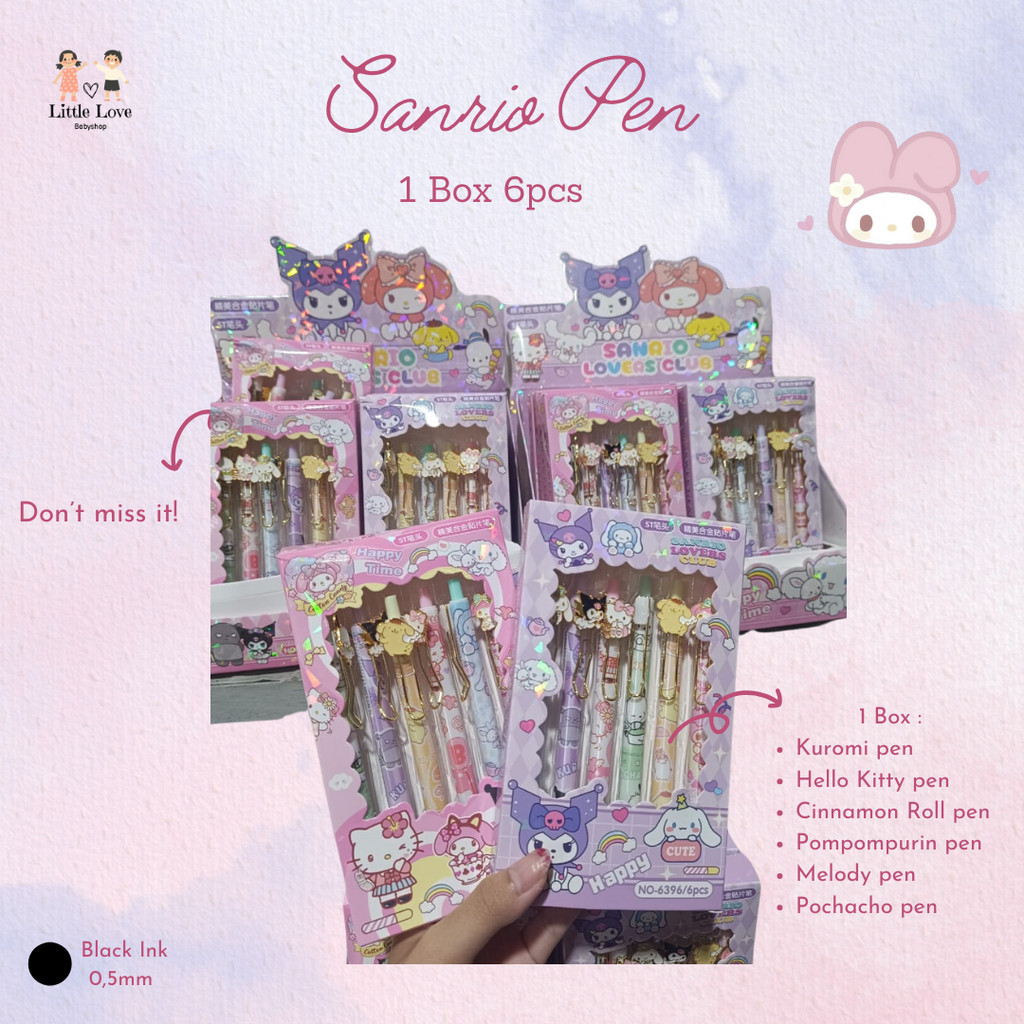 

Helloo kids Pulpen Gel Pen Sanrio Sweet Family 1 Pack 6pcs / Pena Mekanik Gel Sanrio Kuromi Hello Kitty Melody Premium 1 Pak 6 pcs untuk hampers / Kado ulang tahun anak perempuan murah