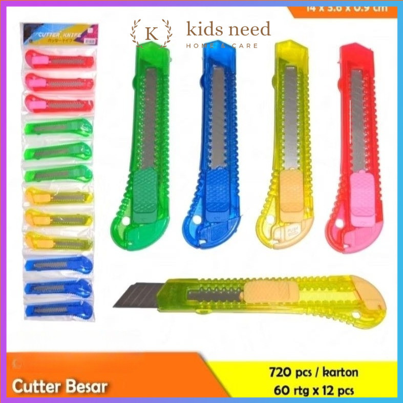 

(12pcs) Cuter Besar Sedang Stainless / Art Knife Cutter Bening Transparan L500 / Kater Tajam Murah Besar Kecil Bentuk Joyko
