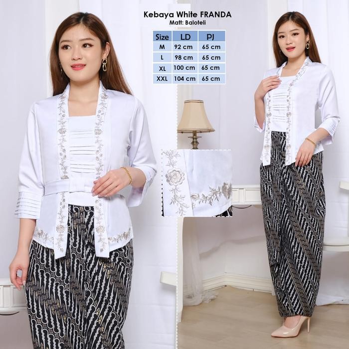 

Atasan Kebaya Kutu Baru Bordir Modern Kekinian Lengan 7/8 Bahan Baloteli Aneka Warna Terbaru | Pakaian Wanita Dewasa Acara Pesta Kondangan Tunangan Lamaran Akad Nikah Wisuda Elegan Mewah Franda - Putih Cerah, XXL