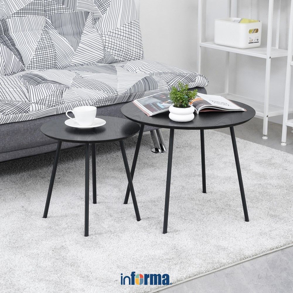 Informa Set 2 pcs Tybo Meja Tamu & Meja Sisi - Hitam Set Coffee Table And End Table Meja Ruang Tamu 