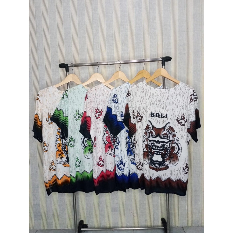 baju barong bali pria baju barong bali dasar putih bahan katun kaos Biru M