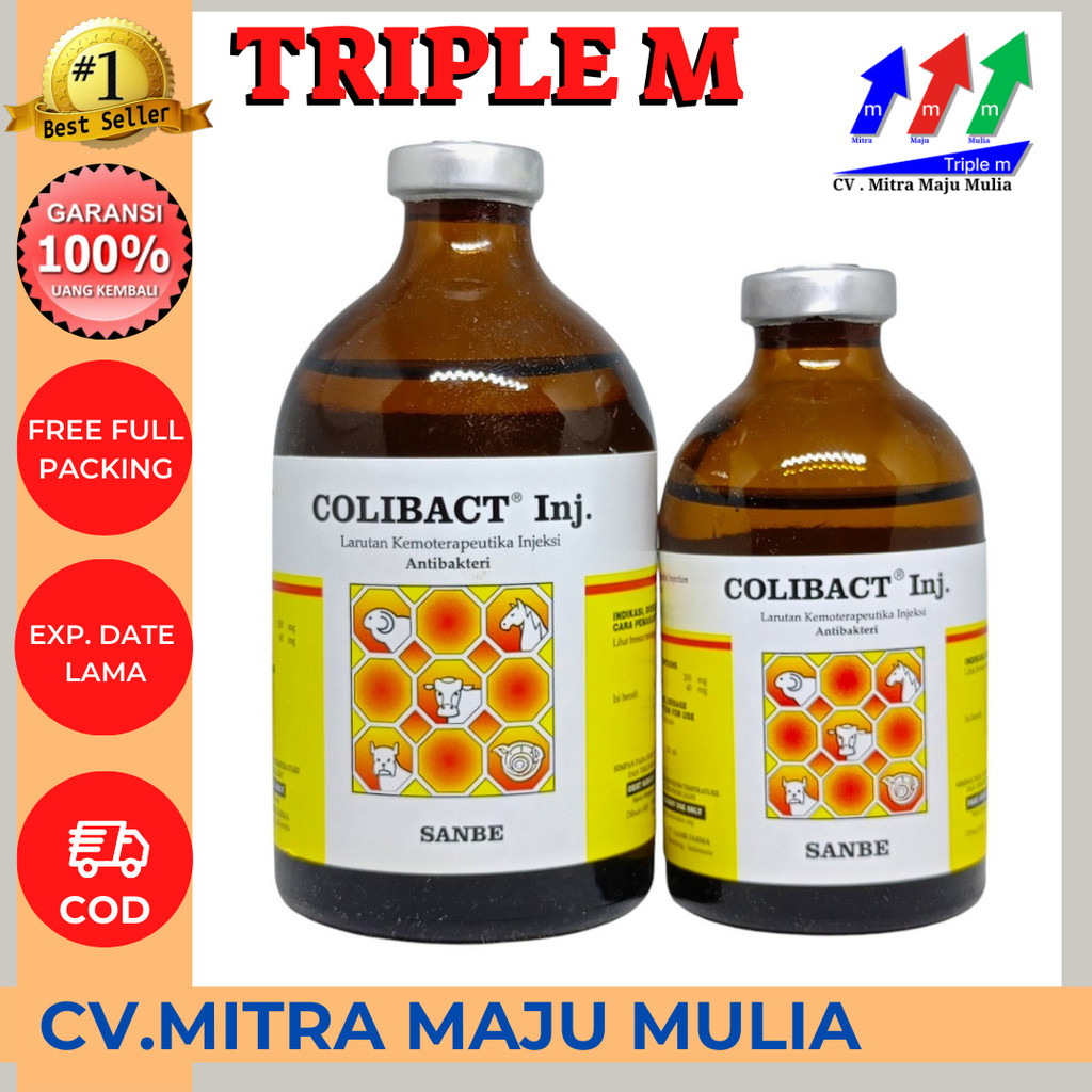 Colibact injeksi 50ml 100 ml Obat Antibiotik Hewan Diare Batuk Pilek Sanbe
