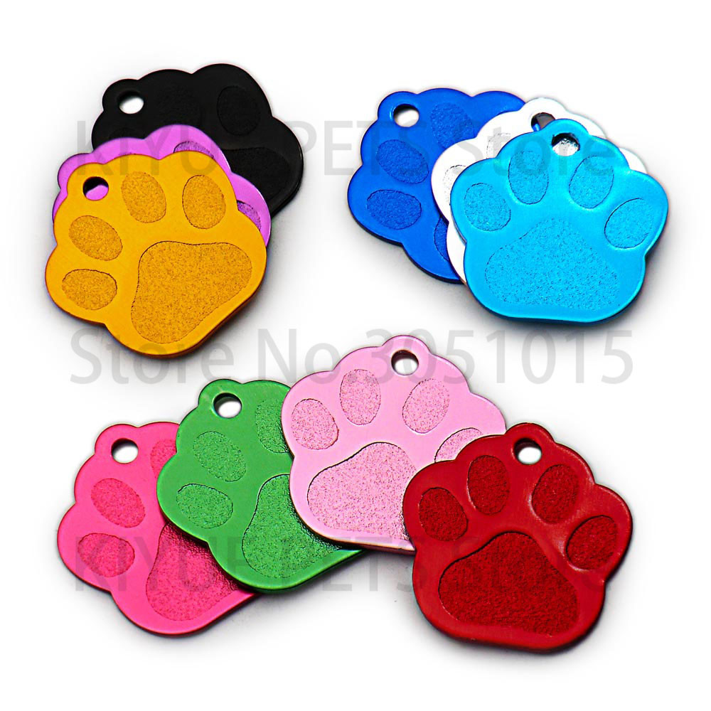 

Wholesale 20Pcs PAW Shape 3D Exquisite Personalized Pet Dog ID Tags Custom Engraved Name Phone No. Cat For Dog Pet Accessories