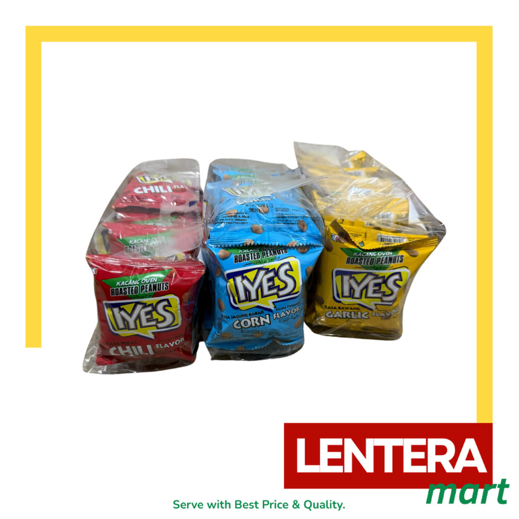 

Iyes Kacang Oven Roasted Peanuts Rasa Bawang/Jagung/Pedas 1 Pack isi 10 pcs+GRATIS 1 12gr