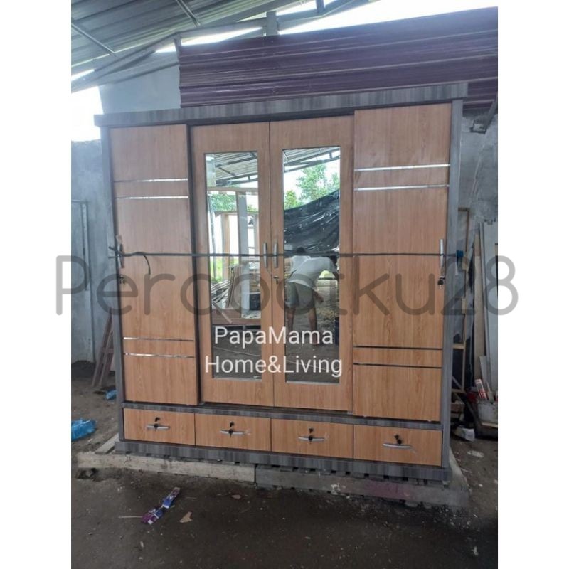 [PERABOTKU28] Lemari Pakaian 4 Pintu Tempah - Lemari Sliding Kayu HPL - Lemari Pakaian - Medan