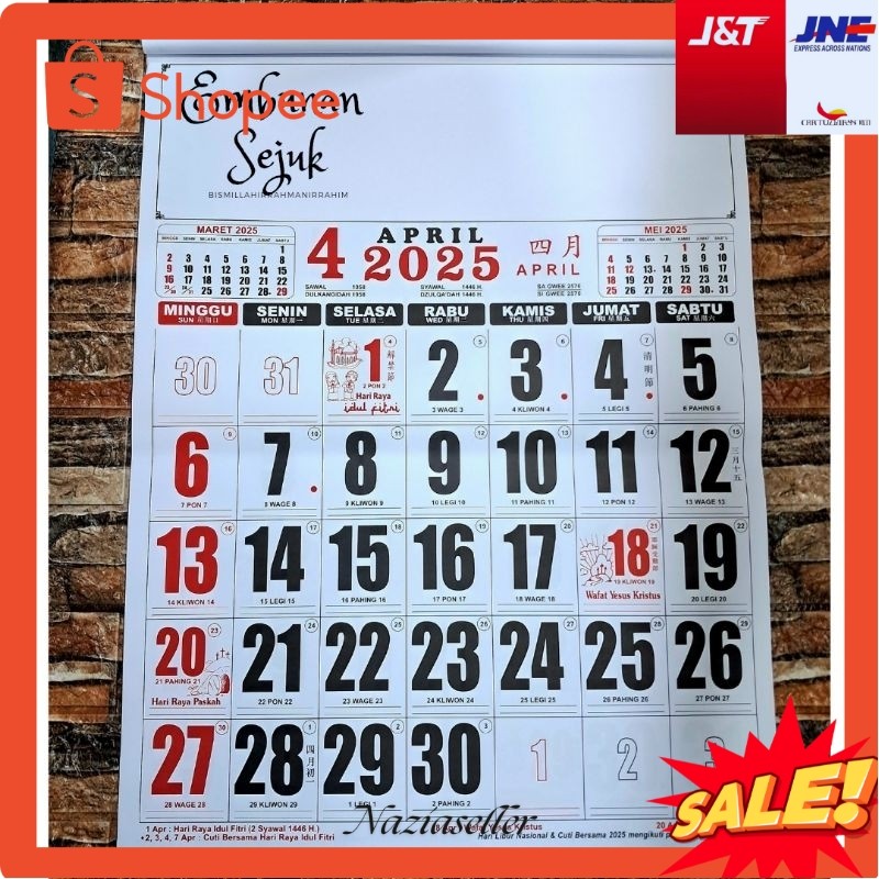 

NZS KALENDER KERJA JUMBO LENGKAP TANGGALAN CINA [ 80gr ] ANGKA BESAR 2025 COD