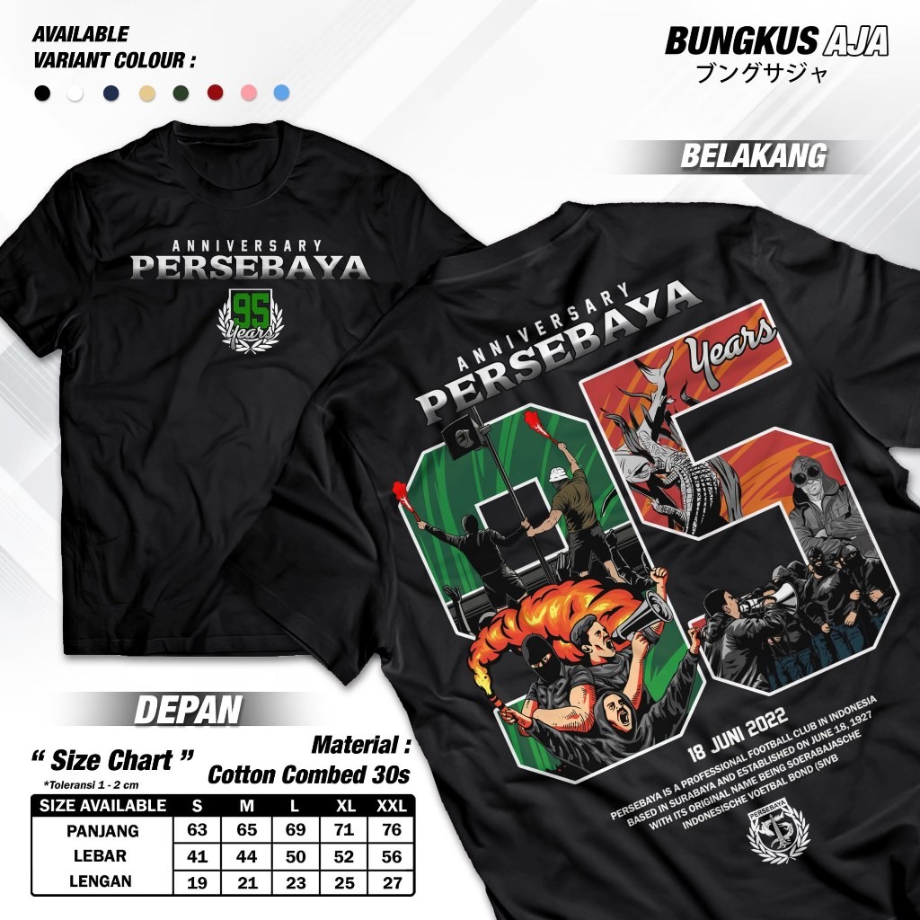 Kaos Anniversary Persebaya Surabaya 95 Tshirt Suporter Bola Baju Distro Cotton Combed 30s Bungkusaja