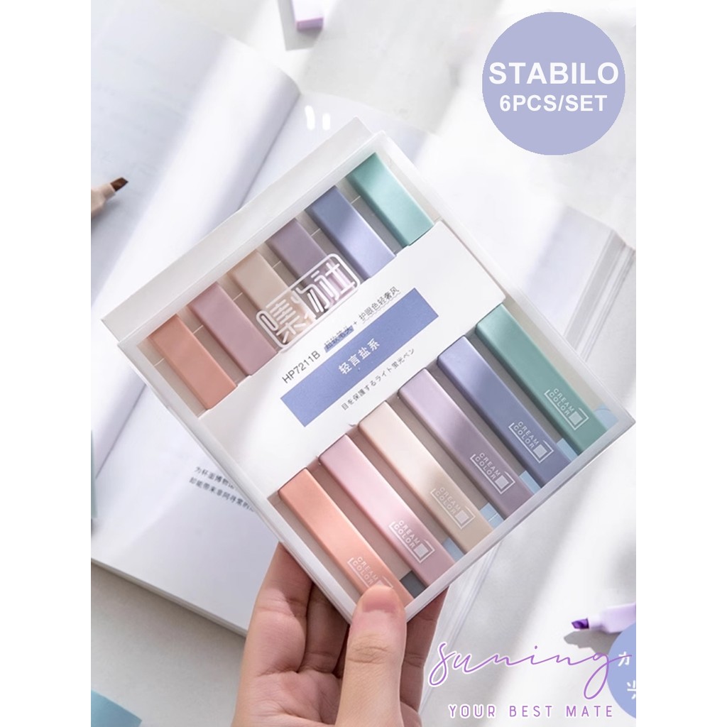 

Stabilo highlighter pastel marker Highlighter marker Morandi color & Macron pastel double tip 6 colors