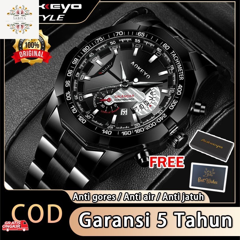 Jam Tangan Terkini / AOKEYO S001 Jam Tangan Pria Anti Air Original Luxury Stainless Steel COD Free B