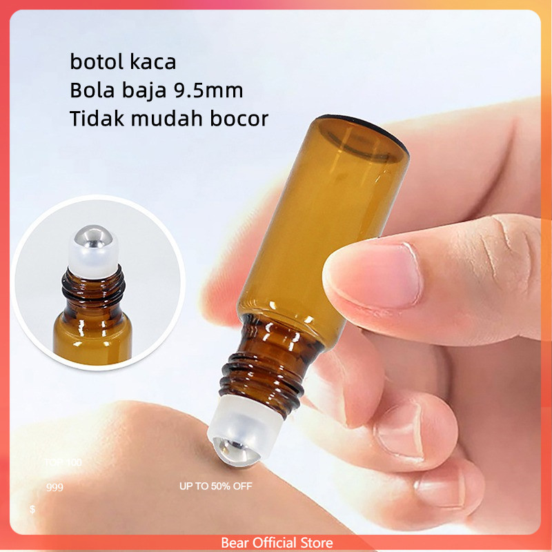 Botol roller ball kaca amber/botol roller ball minyak esensial parfum tutup aluminium
