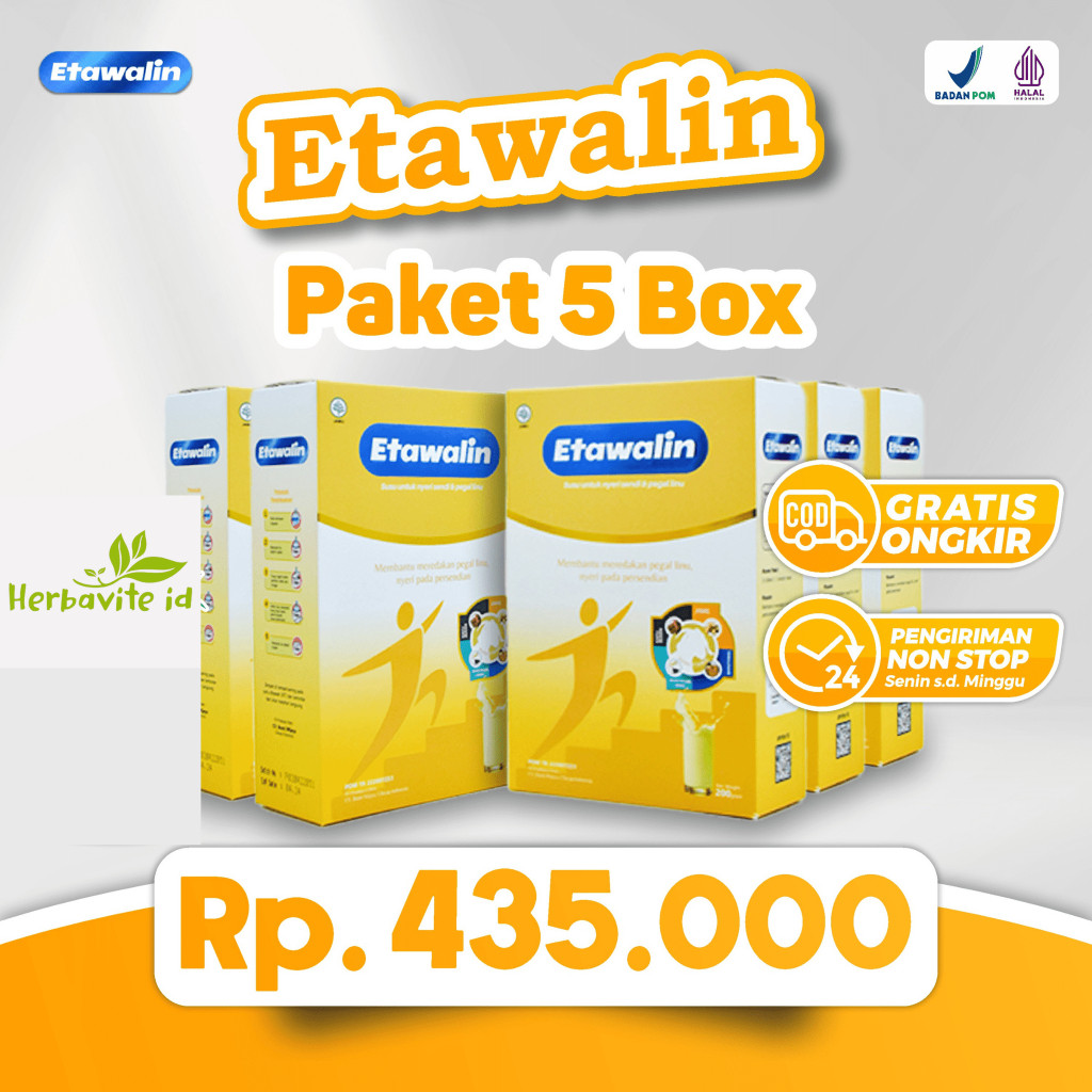 

Etawalin Paket 5 Box Susu Kambing Etawa Solusi Masalah Tulang & Sendi 200gr