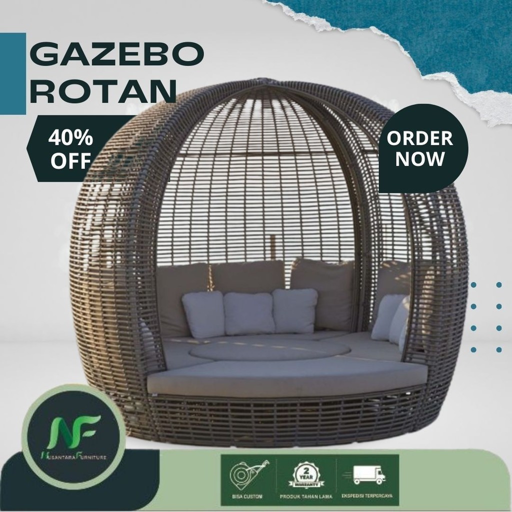 GAZEBO ROTAN/ SOFA OUTDOOR / SOFA KOLAM RENANG / DAYBED/ GAZEBO TAMAN