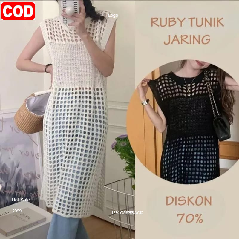 RUBY DRESS RAJUT JARING / TUNIK RUBY JARING / OUTWEAR RAJUT DRESS / RUBY KNIT / Atasan tunik rajut j