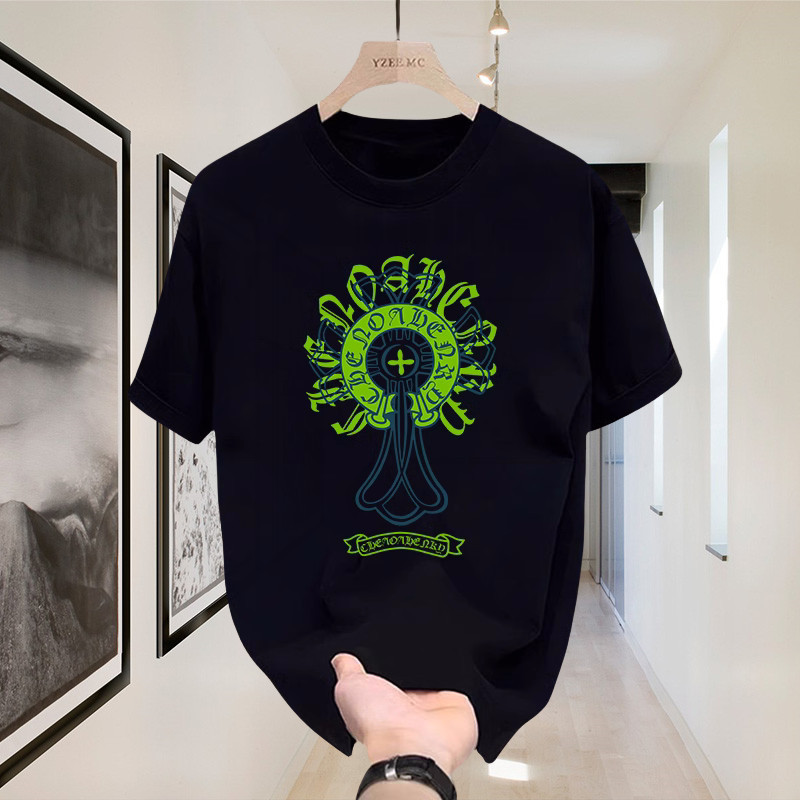 Outlets Chrome Hearts Hijau Logo 100% Cotton Heavyweight Kaos Boxy Fit T Shirt Pria Wanita Graphic T