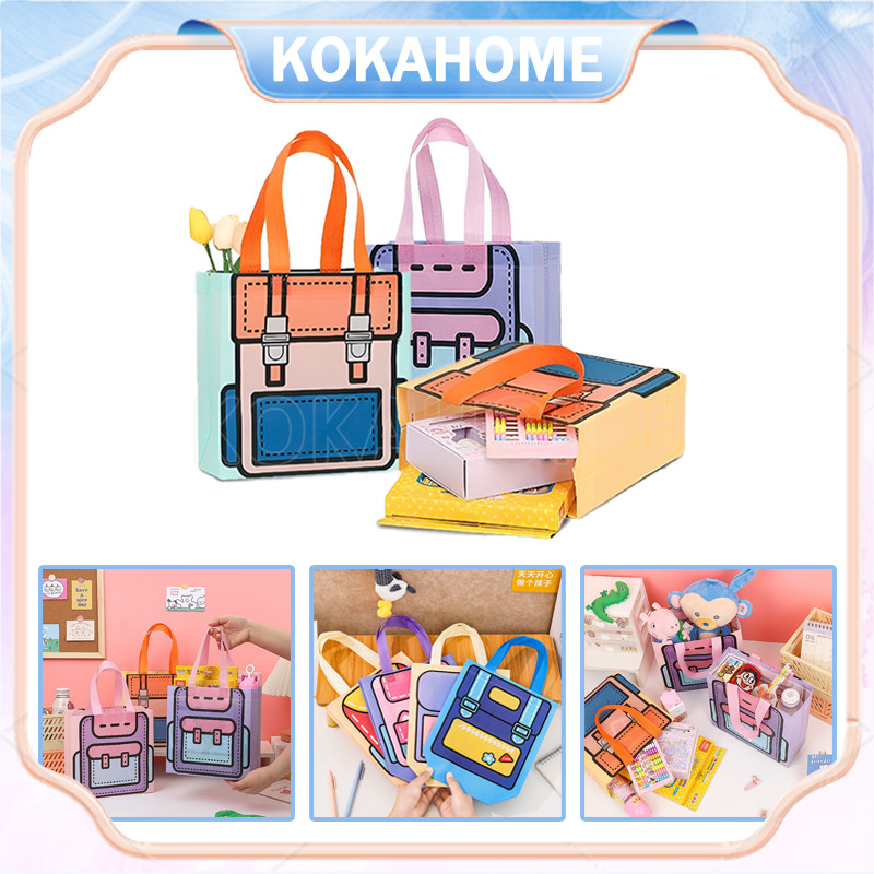 

tas sekolah 22x22x9cm / tas tenteng lucu warna cerah / goodie bag tas spunbond non woven shopping bag souvenir