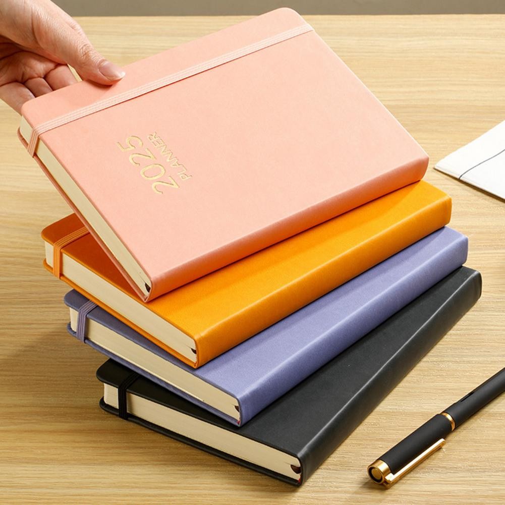 

Thick Paper Notebook 2025 Weekly Monthly Planner Notebook with Faux Leather Cover for Office Study Thick Paper Anti-bleed Design