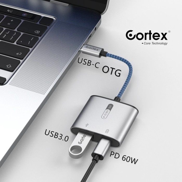 Cortex MH366 Spliter 2in1 USB-C to USB 3.0 OTG + Type-C Charging 60W