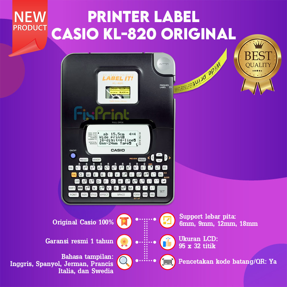 FixPrint Printer Labeling Casio KL-820 Maker Garansi Resmi New Original / Printer KL HD1 Mesin Label