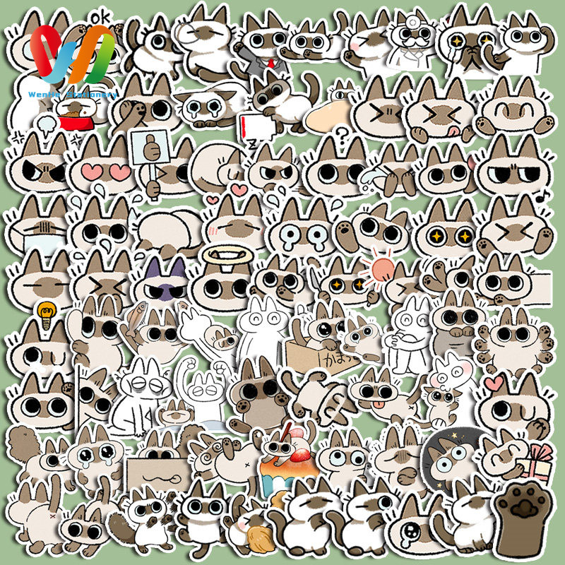 

100pcs Cute Siamese Cat Stickers Diy Computer Washi Scrapbooking Laptop Stickers Stationery Arts Crafts
