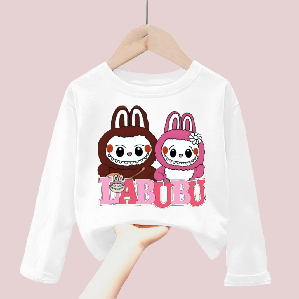 atasan baju kaos anak cewek/perempuan gambar labubu cute love lengan panjang 1-12tahun k.193