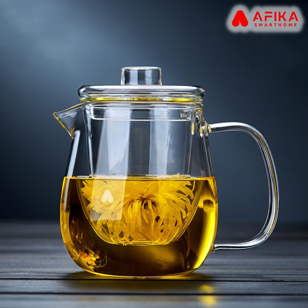 Teko Pitcher Gelas Kaca Infuser Saringan Teh Kaca Tahan Panas Api