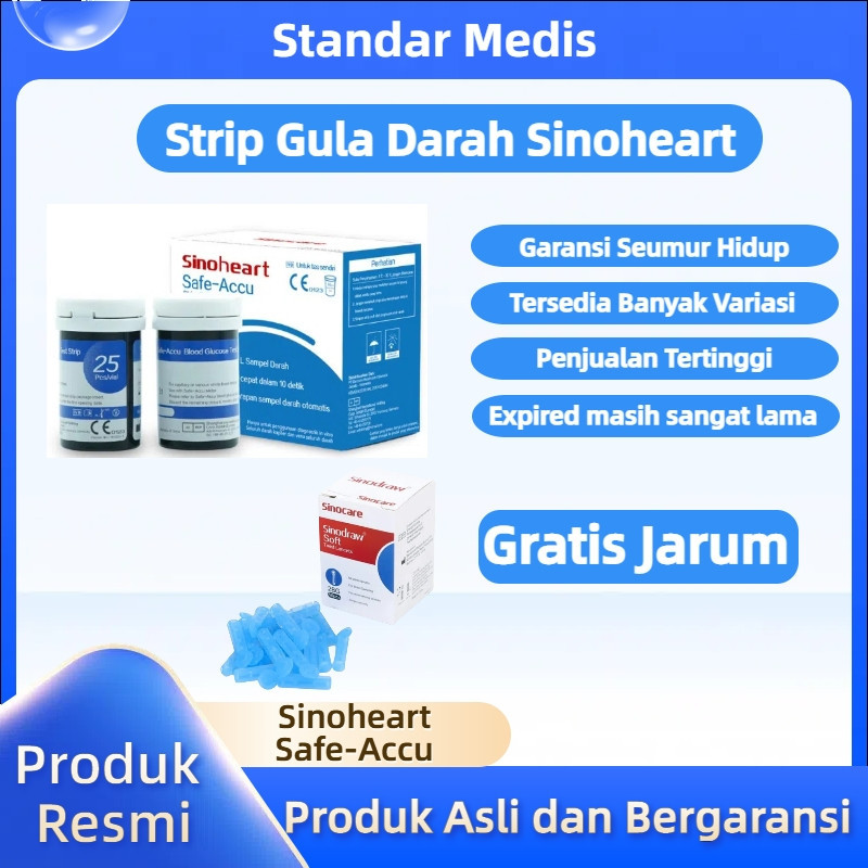 Free Jarum Sinocare/Sinoheart Safe Accu Strip Uji Gula Darah (50 Strip) Sinoheart  Sinocare Strip Gu