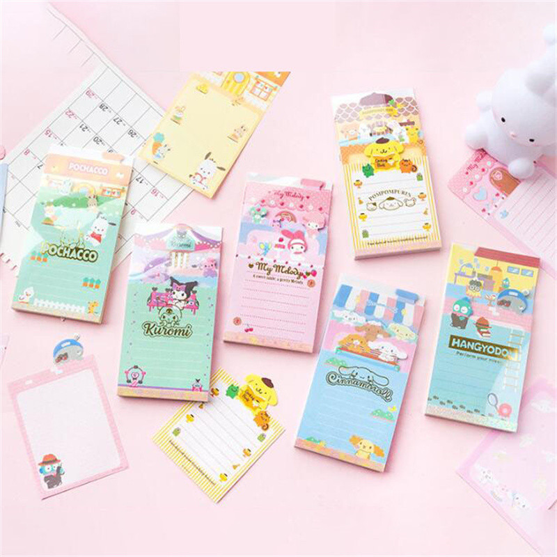 

6pcs/lot Sanrio Melody Kuromi Cinnamoroll Memo Pad Sticky Notes Stationery Label Notepad Planner Sticker Post School Supply