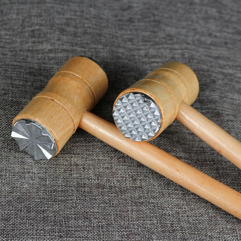 Textured Meat Hammer Wooden Handle Meat Mallet Heavy Duty Double-sided Meat Tenderizer Hammer with C