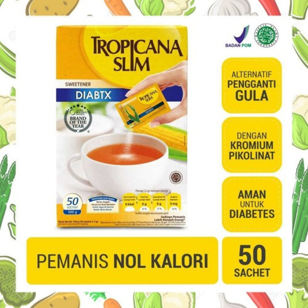 

Tropicana Slim Sweetener Diabtx isi 50 Pemanis pengganti gula Diabetes