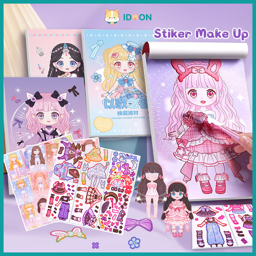 

IDOON Mainan Stiker Make-Up Diy Mainan Keterampilan Merias Wajah / Stiker Rias Model Kartun Jepang