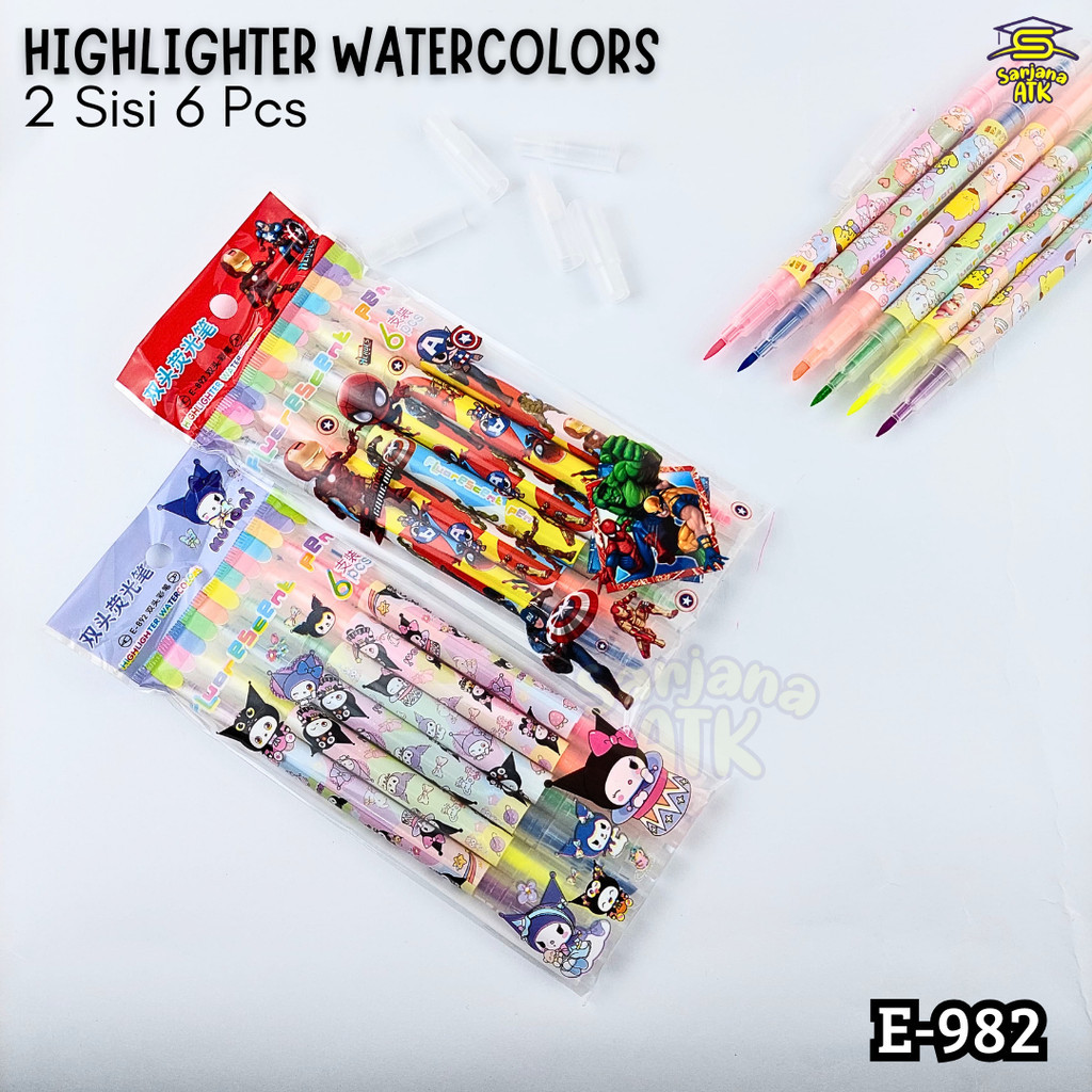 

(6 Pcs) Highlighter Watercolors / Highlighter Brush Pen / Highlighter Set 2 Sisi E-892 Funcy Karakter