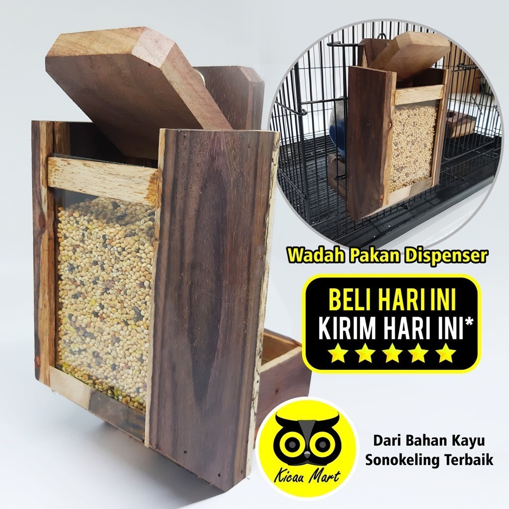 KICAU MART DISPENSER KAYU WADAH TEMPAT MAKAN PAKAN BURUNG LOVEBIRD LOVE BIRD UNTUK SANGKAR UMBARAN T