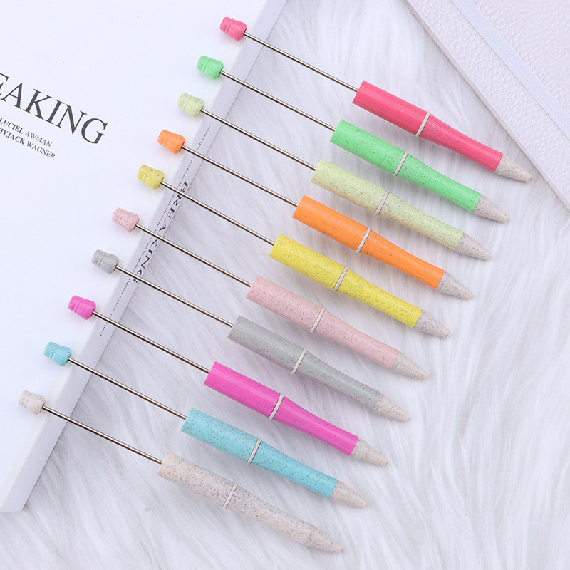 

50pcs Environmentally Beaded Pen Wheat Straw Material DIY Beaded Ballpoint Pen Creative Multi-color Bead Gift Pen for Writing