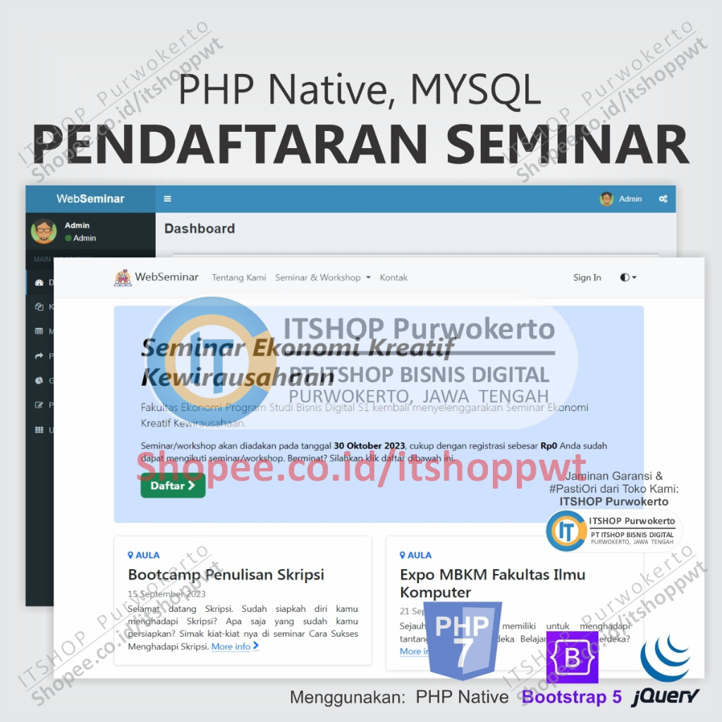 Source Code Aplikasi Web Seminar Workshop menggunakan Native PHP MySQL
