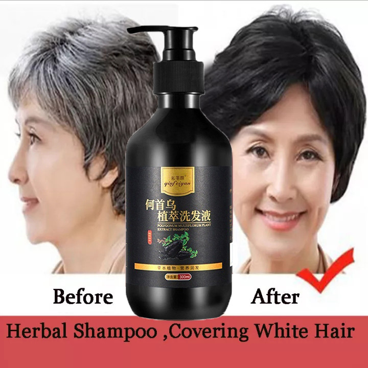 100% Effective Sampo Penghilang Uban Shampoo Black Herbal Natural Polygonum Multiflorum Hair Blacken