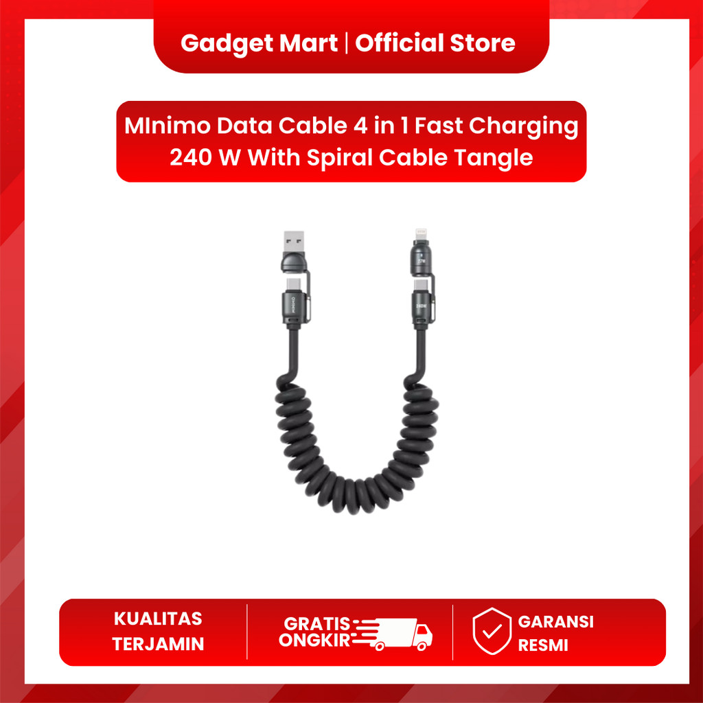 KABEL DT 100CM 4 IN 1 MINIMO DSF03 65W BLACK SPIRAL (240 W)