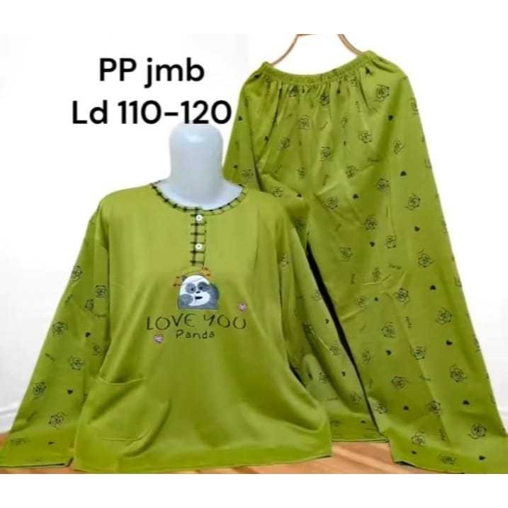 Set PP Baju Tidur Kaos Lengan Panjang Dan Celana Panjang Jumbo Babydoll Wanita LD 110-120cm