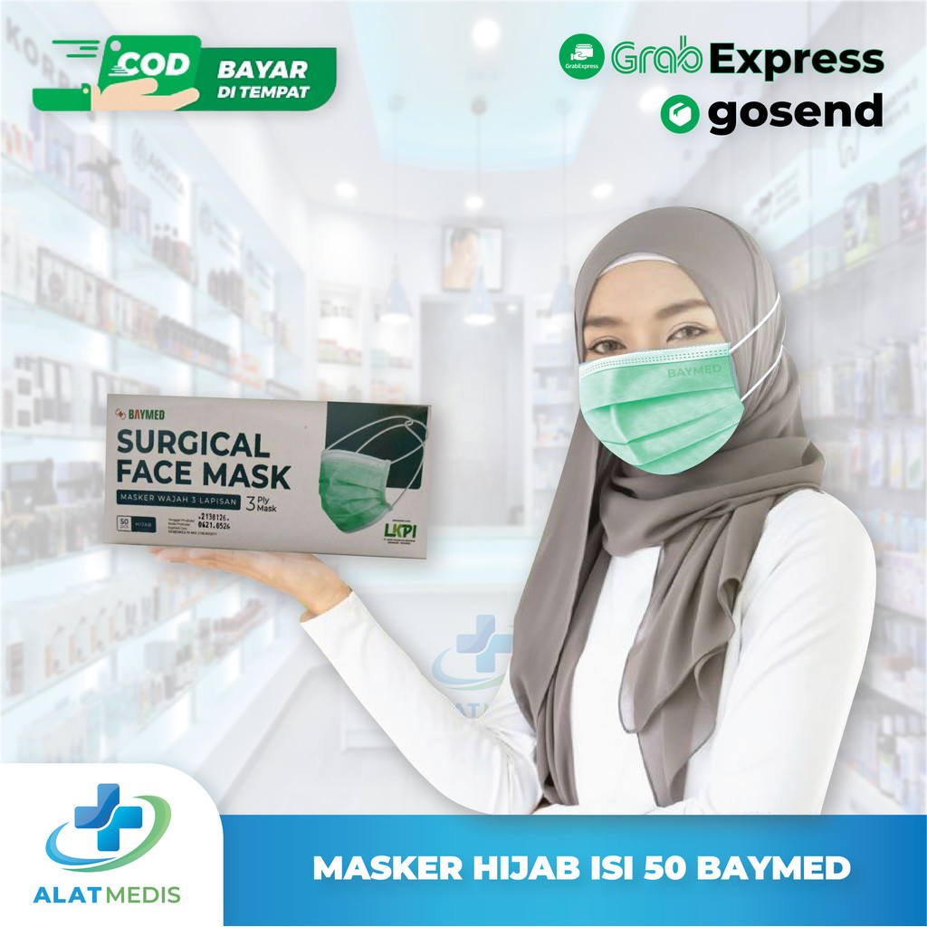 Masker Hijab Baymed Hijau BAYMED Surgical mask isi 50pcs