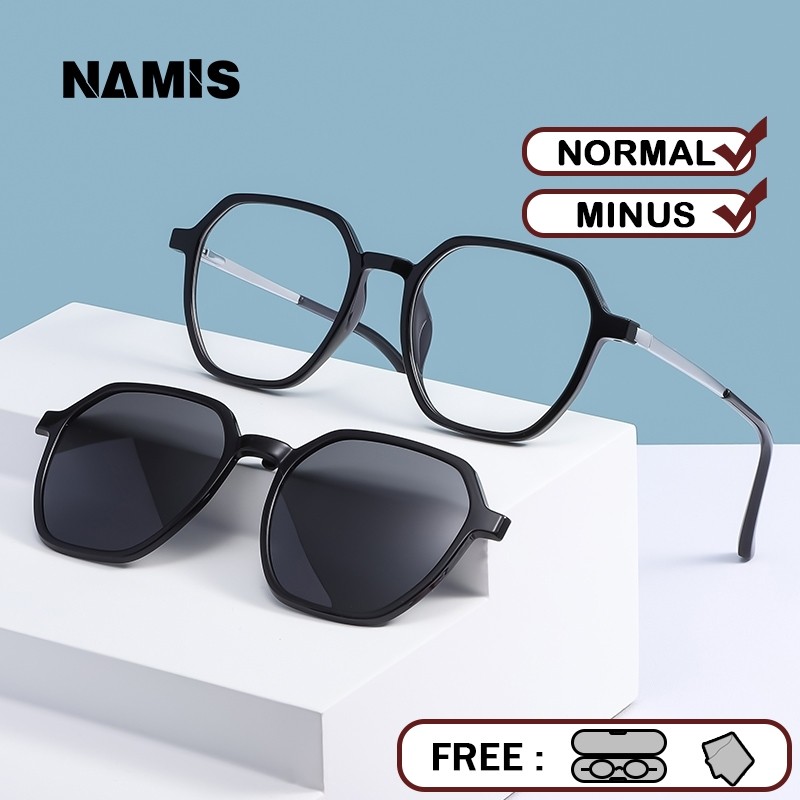 Namis Kacamata Clip On Minus Hitam Wanita Pria Anti Blueray Photocromic Bluecromic Kaca Mata Optik