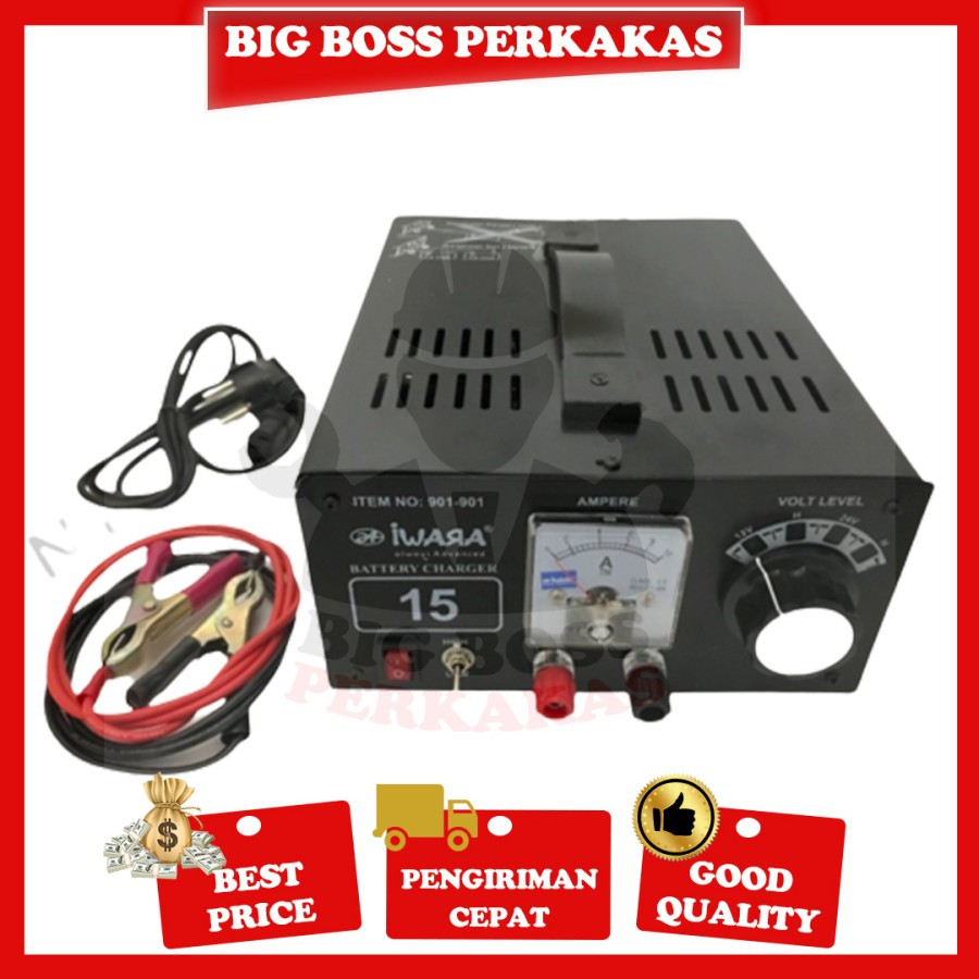 Battery Charger 15 Ampere IWARA / Charger Aki Heavy Duty